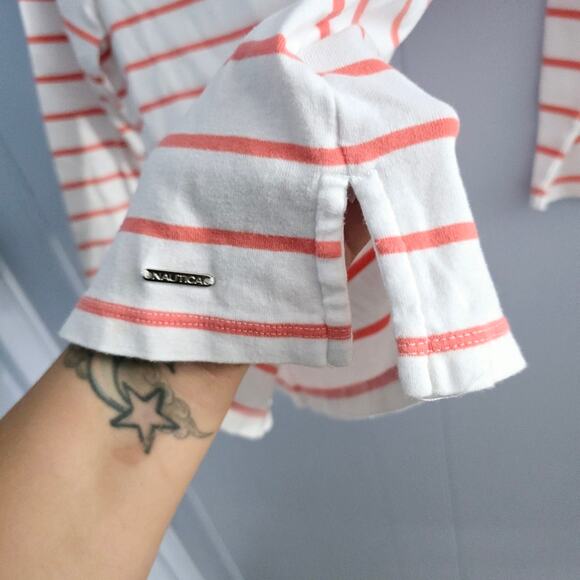Nautica Peach Multiprint Tee size Small Nautical Striped Summer Feminine - Picture 6 of 8